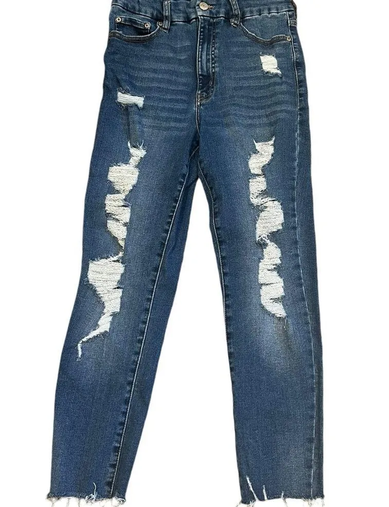 Aeropostale Distressed Raw Hem Super High Rise Curvy Jegging Medium Wash 10 Reg - Image 2