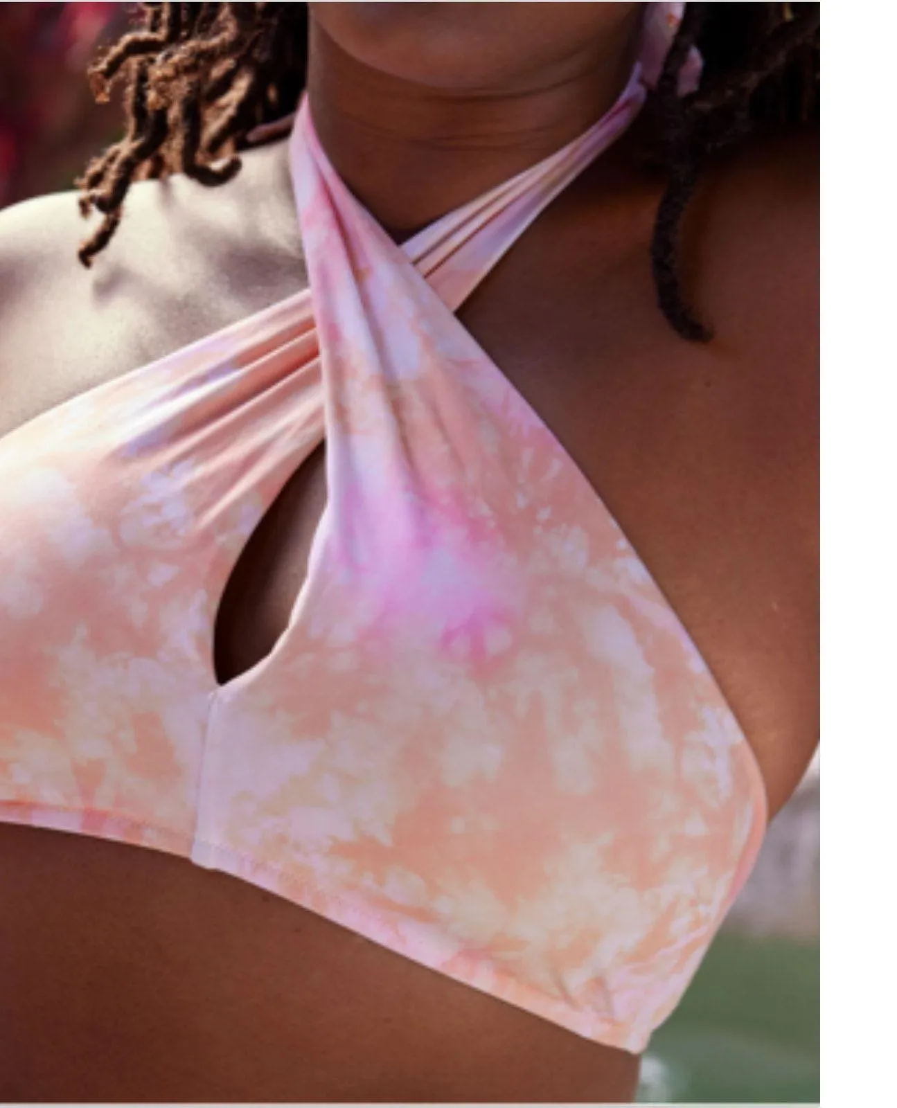 NWT! Aerie Crossover Keyhole Halter Bikini Top in Beach Peach - Size Large - Image 2