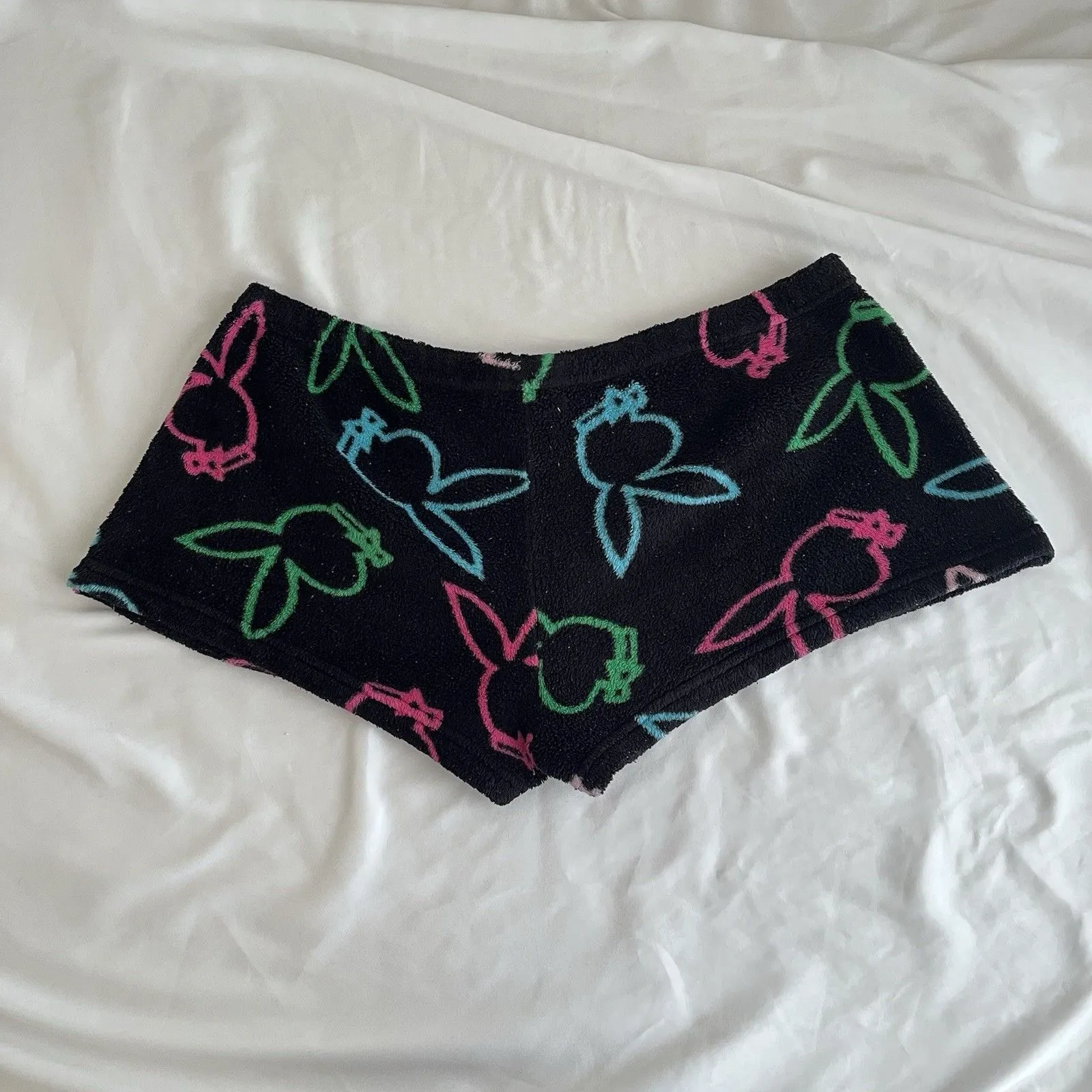 Rare Playboy Fuzzy Bunny Shorts Womens Size Large Black Original 2000s - Image 3