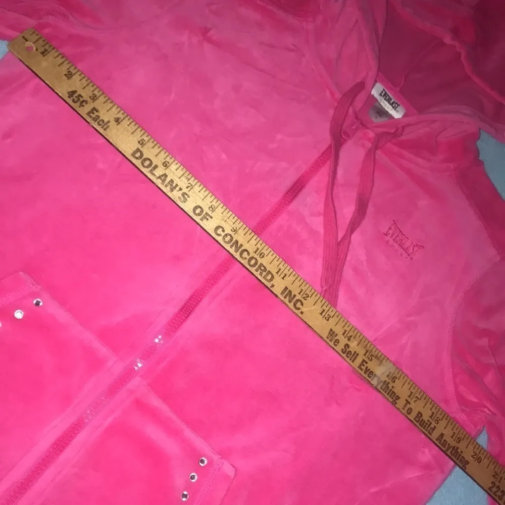 EVERLAST SPORT hot pink velour zip up hoodie bling trim at pockets size L - Image 9