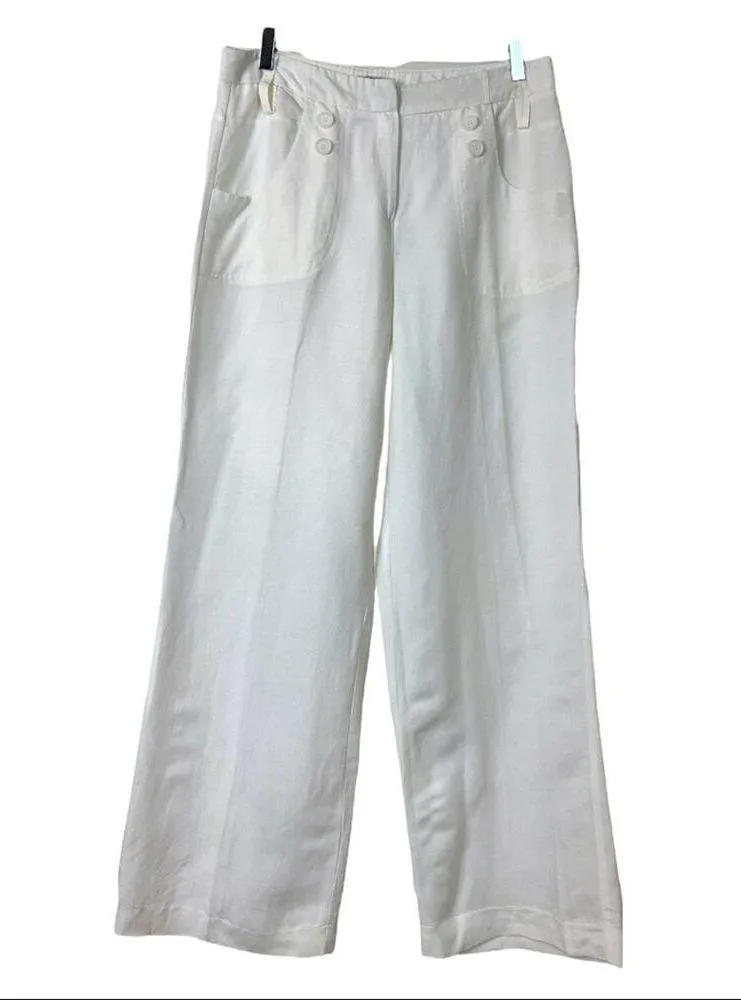 Atelier Women's Wide Leg High Waist High Rise Sailor Pants Trousers White Sz 12 - Image 8