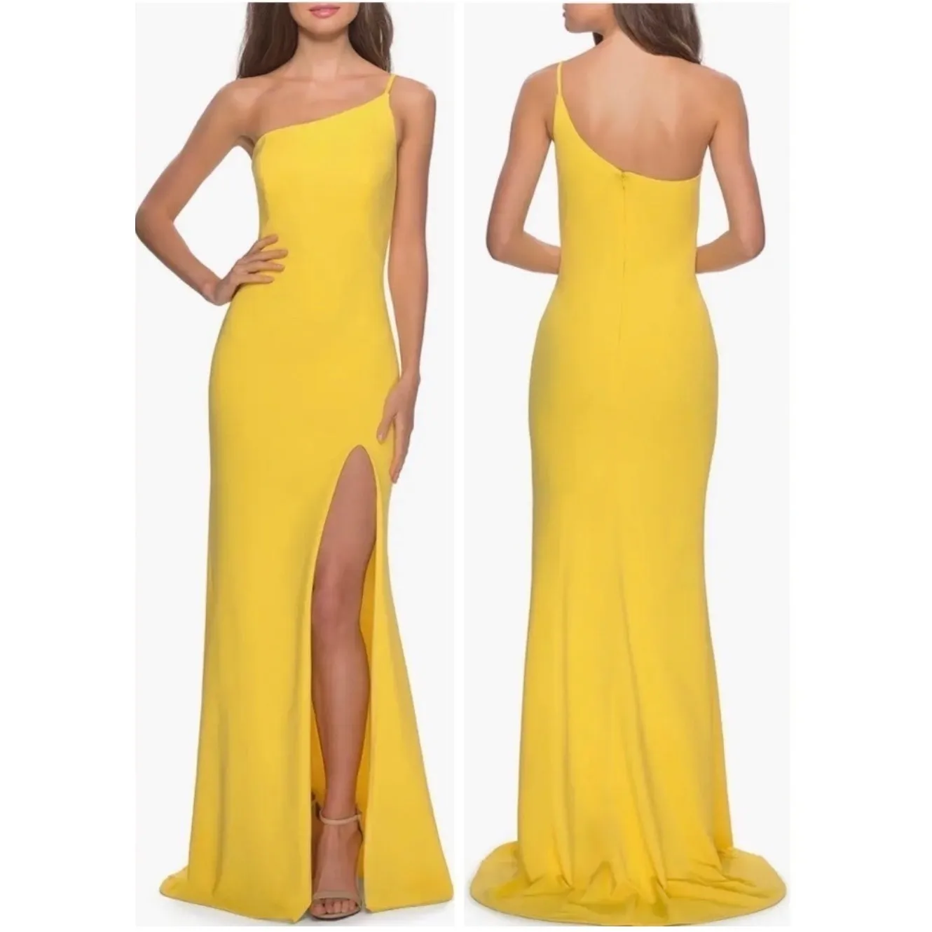 NWT‎ La Femme 28176 One Shoulder Jersey Gown in Yellow Sz 6 $228 - Image 2