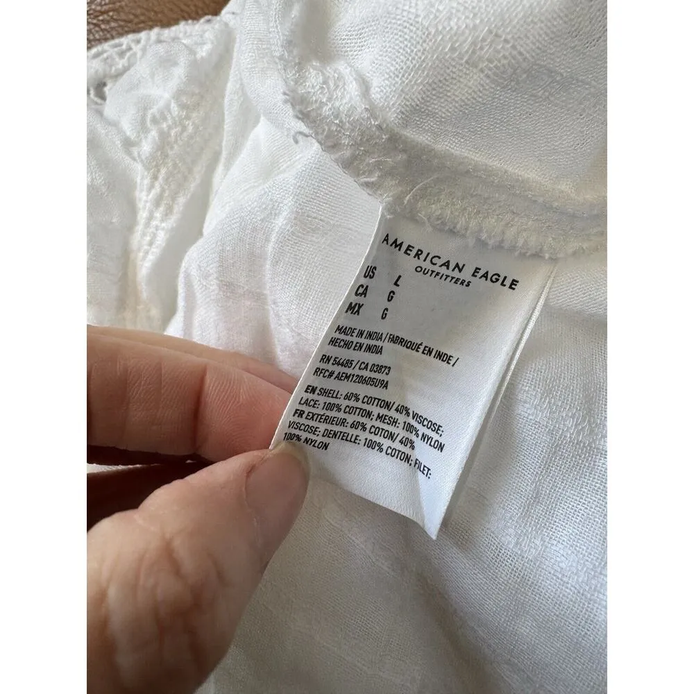 NWT American Eagle White Tie Front Crochet Crop Top Size Large - Image 8