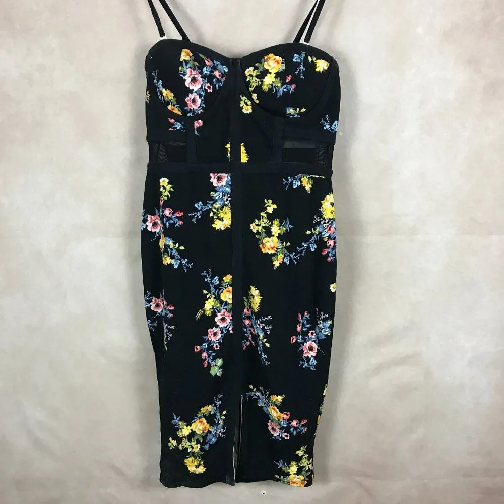Black Floral Bodycon Midi Dress NWT SMALL - Image 4