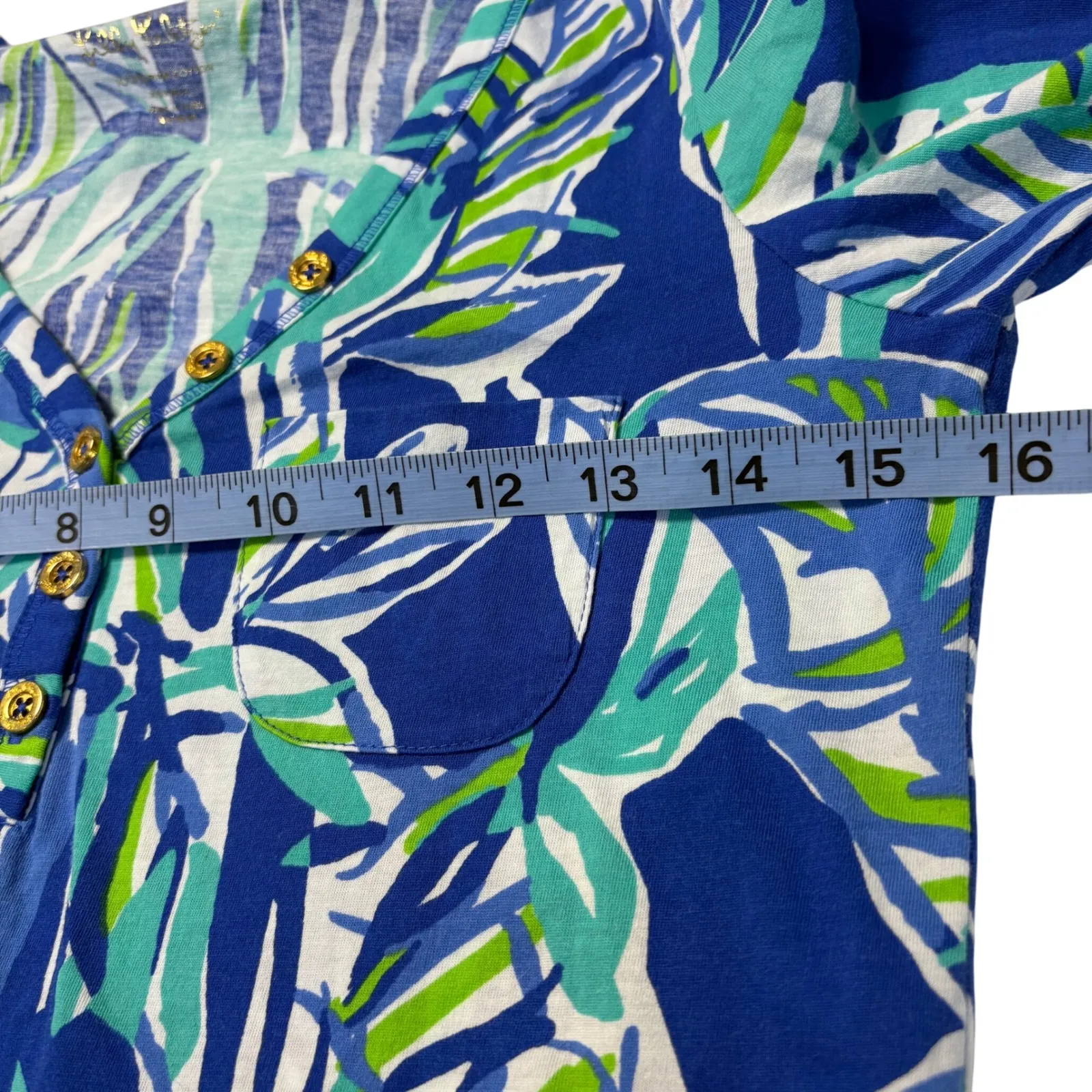 Lilly‎ Pulitzer 3/4 Sleeve Henley Tunic Top Blue Green Tropical Resort Beach XS - Image 5