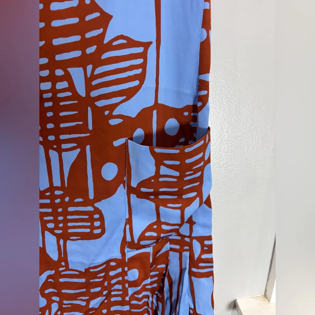 DVF Diane Von Furstenberg floral abstract silk pleated pocket dress brown blue 4 - Image 10