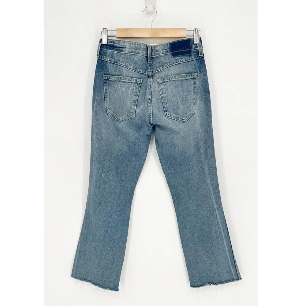 AMO Kick Crop Jean Frayed Raw Hem Distressed Light Wash Sweet Cheeks Women's 25 Blue - Image 5