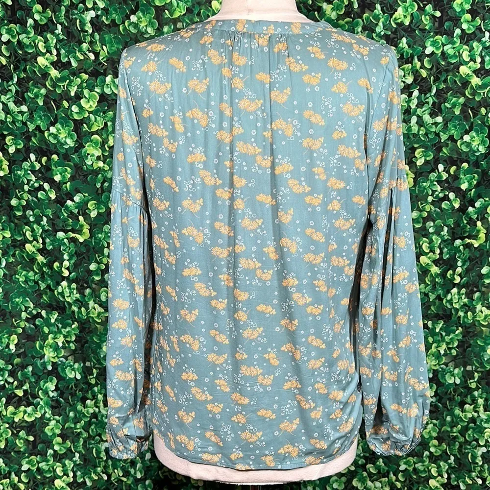 Caslon Split Neck Top in Green Yellow Mia Floral size small 100% Modal - Image 3