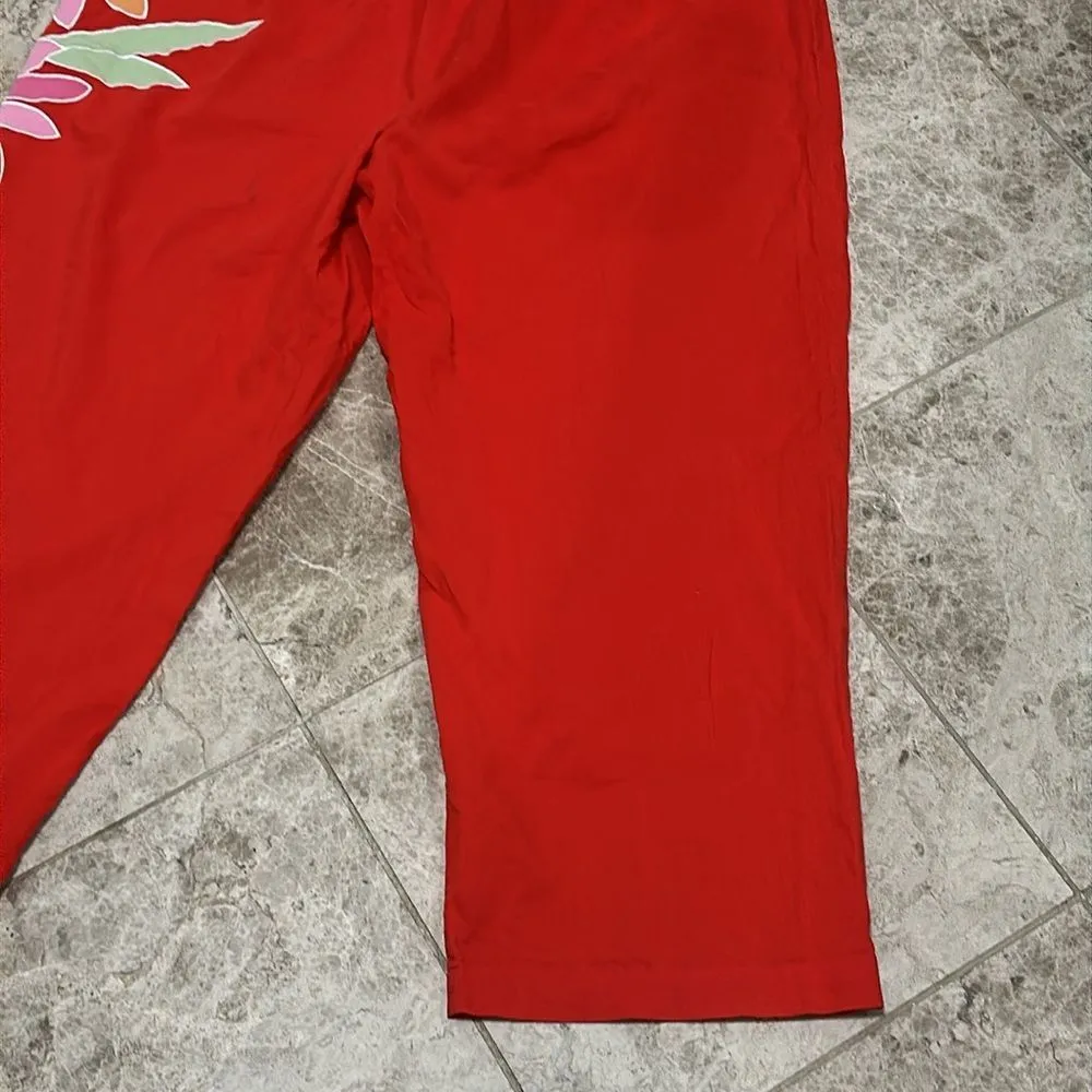Victoria’s Secret Y2K  Cropped PJ Pajama Pant Red M Flower Applique' - Image 13