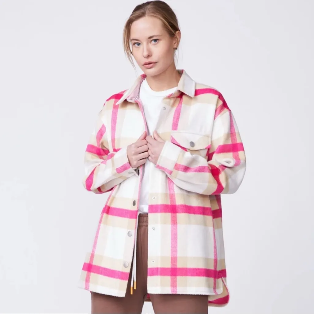 MONROW PLAID FLANNEL JACKET IN FUCHSIA/NATURAL not included in promotions Pink Size L - Image 4