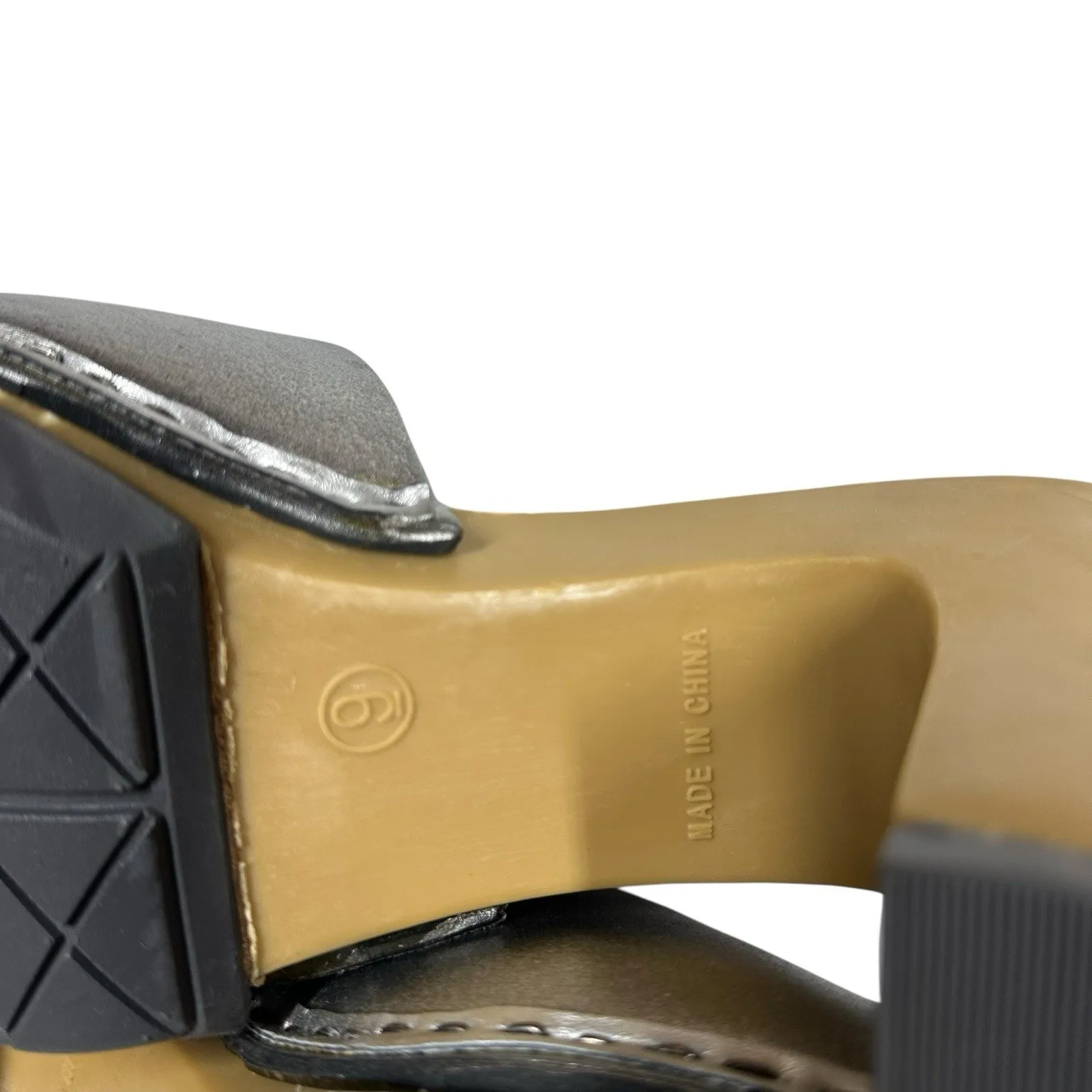 NoSox Polly Womens Retro Pin Up High Heel Sandals Metallic Silver Faux Wood Sz 9 - Image 12