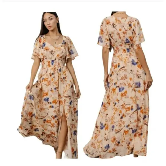 NWT BALTIC BORN April Sweetheart Autumn Bouquet Flutter Sleeve Maxi Dress Size S - Image 2