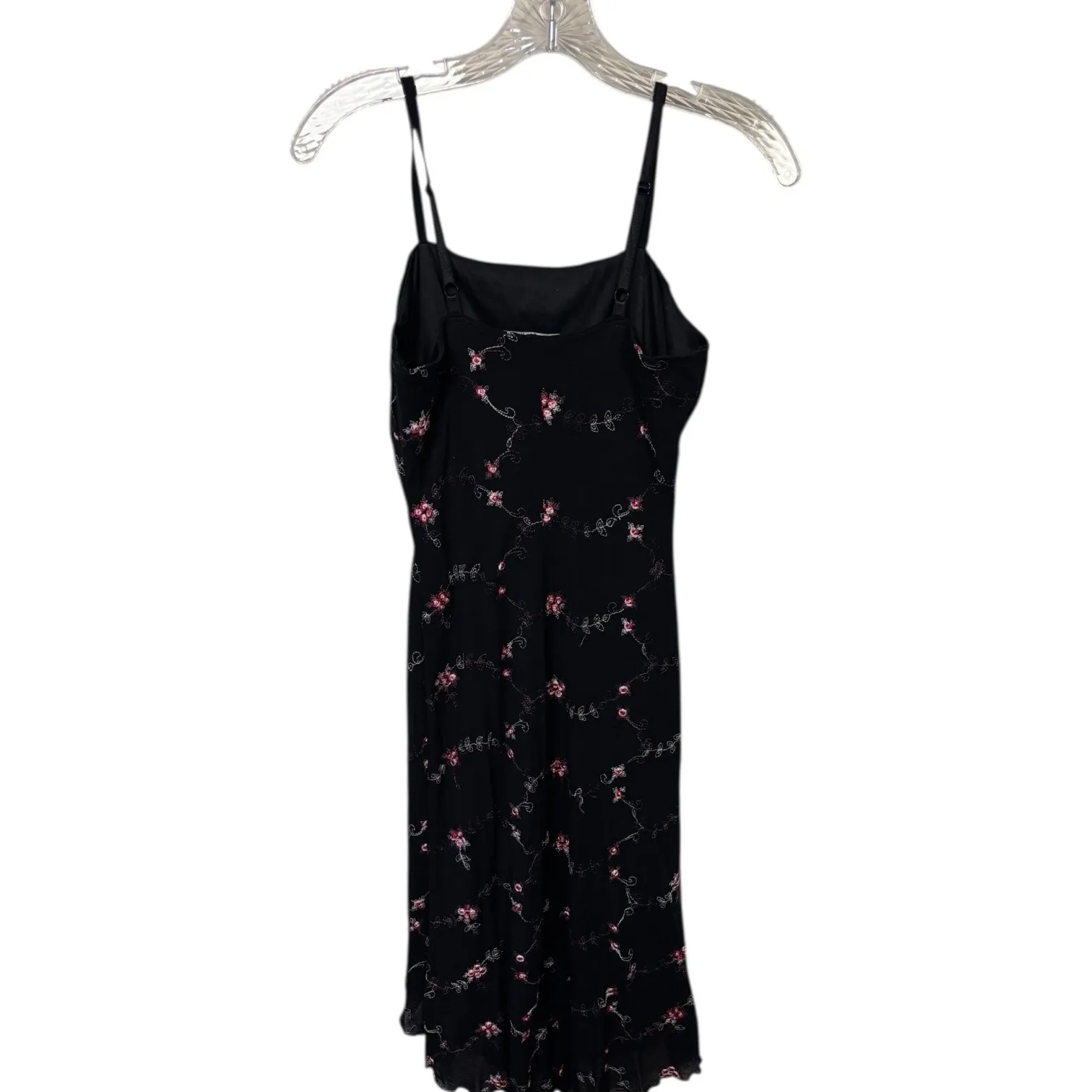 Vintage Black Floral Mesh Midi Dress Spaghetti Strap Whimsigoth Y2K Sz S - Image 7