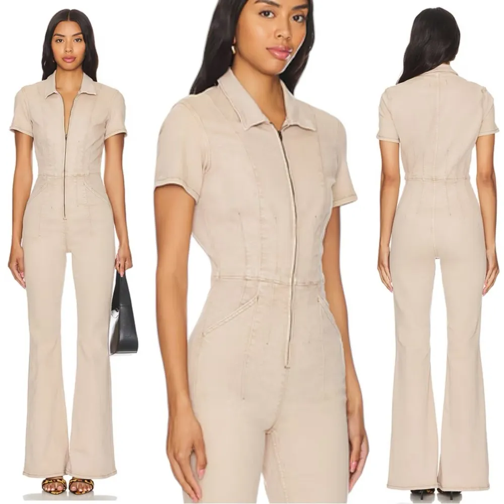 Free People We The Free Jayde Flare Jumpsuit in Blushing Size Large NWT Neutral - Image 4