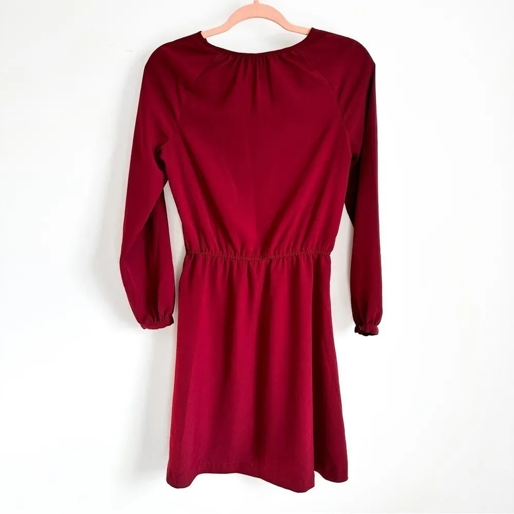 Bass Flowy Long Sleeve Blouson Mini Dress Crimson Burgundy sz XS Red - Image 5