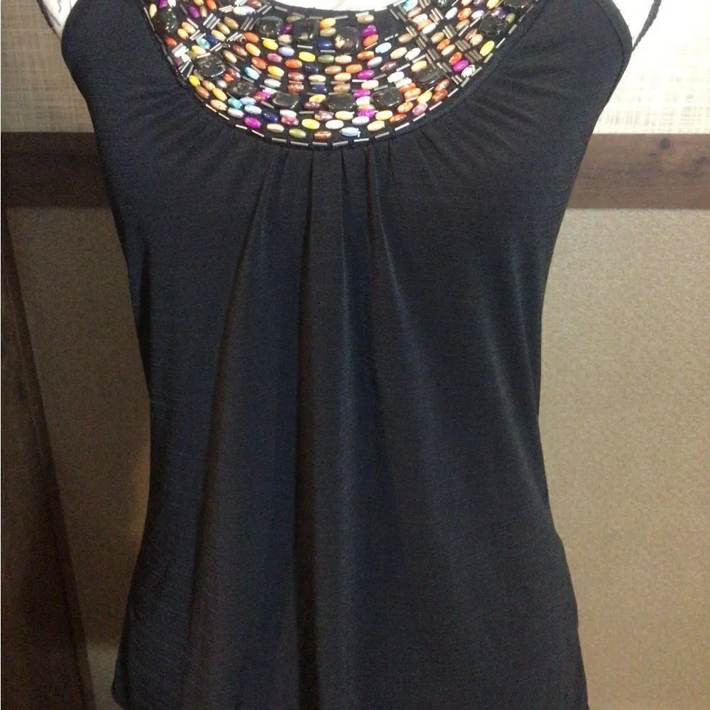 A Byer  Black Beaded Sleeveless Blouse Size Small - Image 4