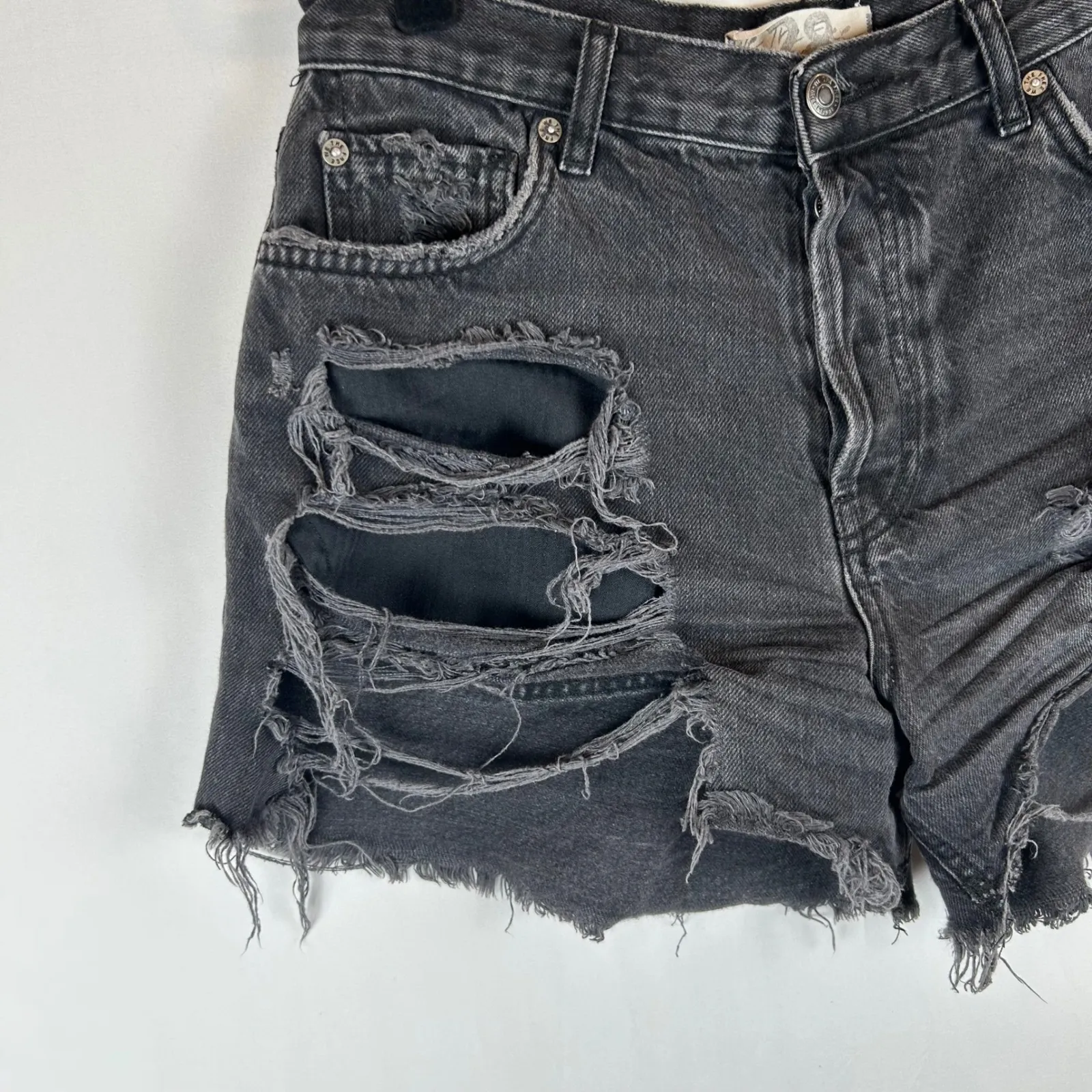 We The Free Distressed Black Denim Cutoff Button Fly Shorts Women's Size 28 - Image 11