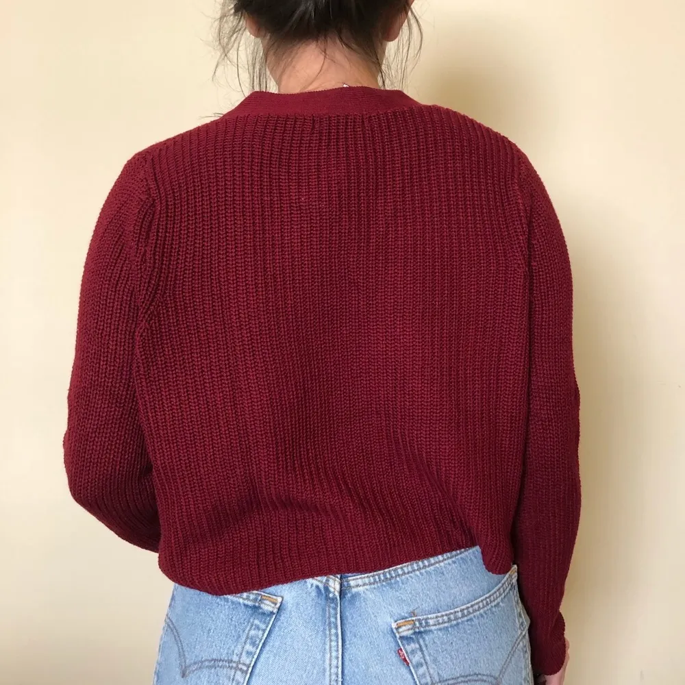NWT  Burgundy Cropped Lace-Up Sweater - Image 2