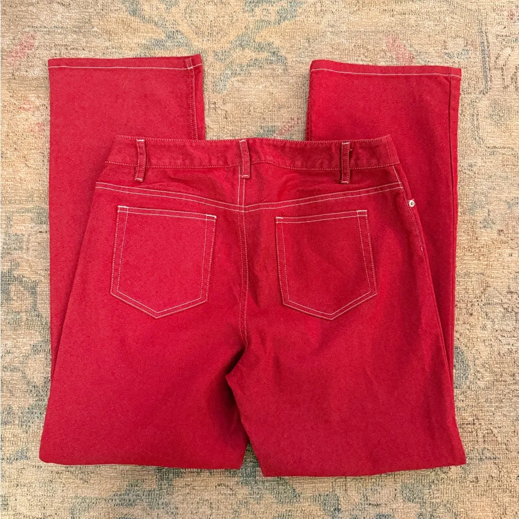 LOFT NWOT Vibrant Red Petite Jeans with White Contrast Stitching - Image 2