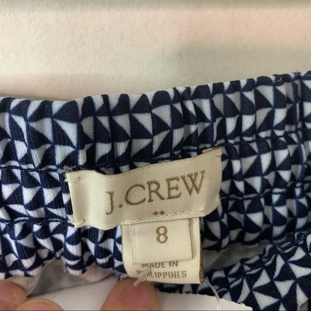 JCrew Factory Drapey Drawstring Pull On Pants Blue Patterned Size 8 - Image 4