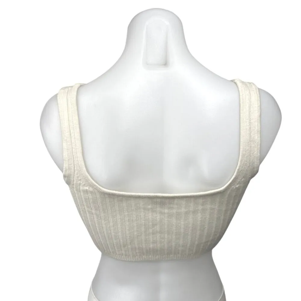 Aritzia Wilfred White Ribbed Knit Sleeveless Square Neck Casual Crop Tank Top XS - Image 2