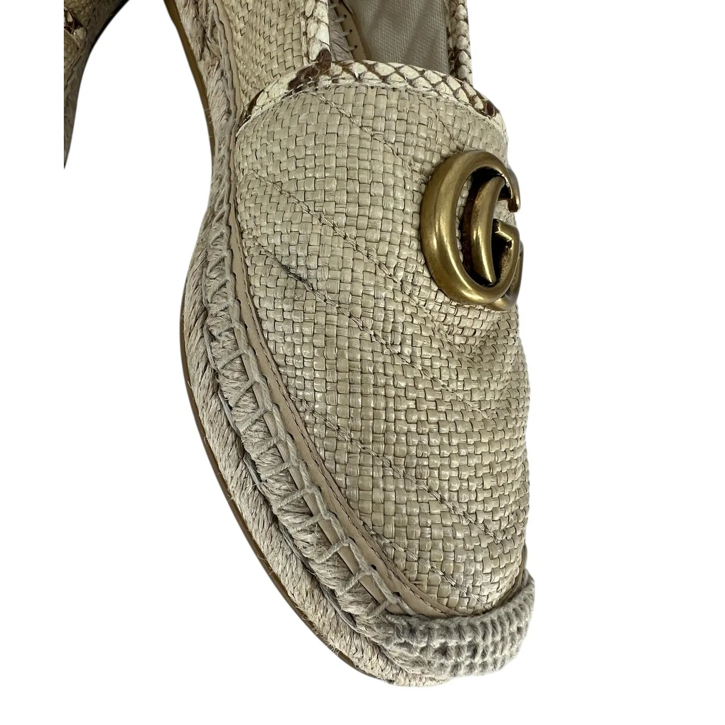 Gucci Beige Python and Raffia GG Marmont Espadrille Flats - Image 12