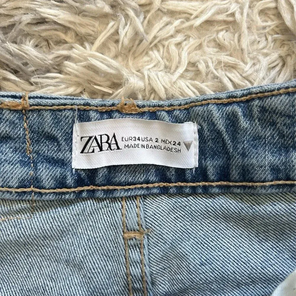 ZARA  Jeans Womens 2 EUR 34 Blue Straight Leg Denim Blue Grunge Skater - Image 3