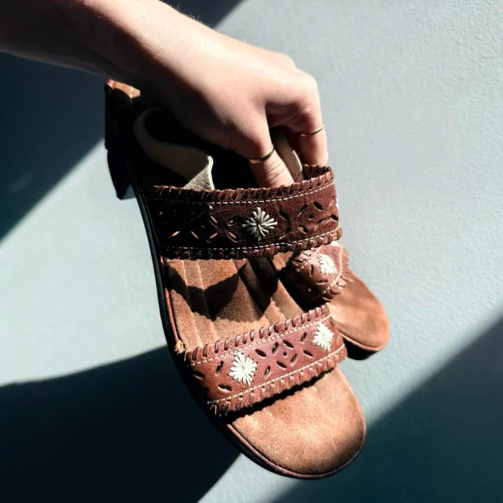 Brown Embroidered Women's Sandals - Image 3