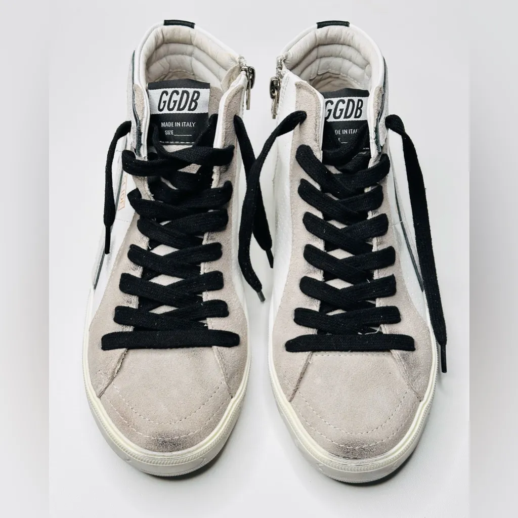 Golden Goose Slide White Grey Leather High Top Sneakers Shoes - Image 2