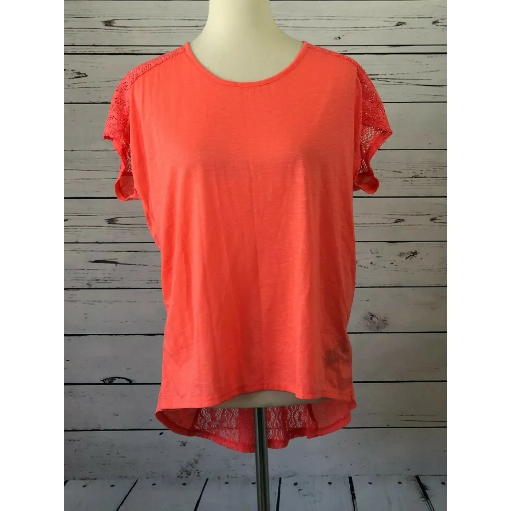 Forever 21 Tunic‎ Top Shirt Small Coral Orange Sexy Eyelet Short Sleeve Y2K NWT - Image 3