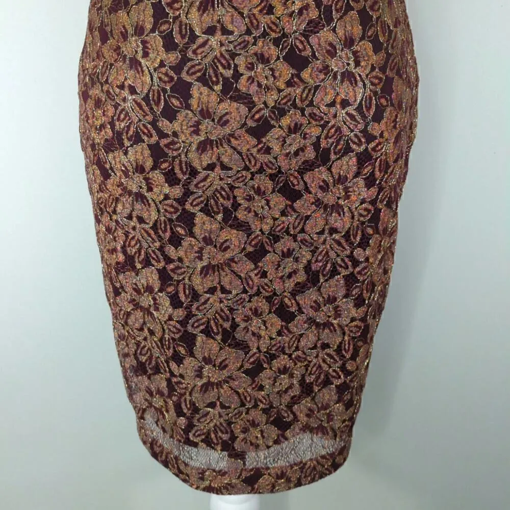 Guess Women's Red Metallic Lace‎ Sleeveless Open-Back Bodycon Dress Size 4 NWT - Image 4