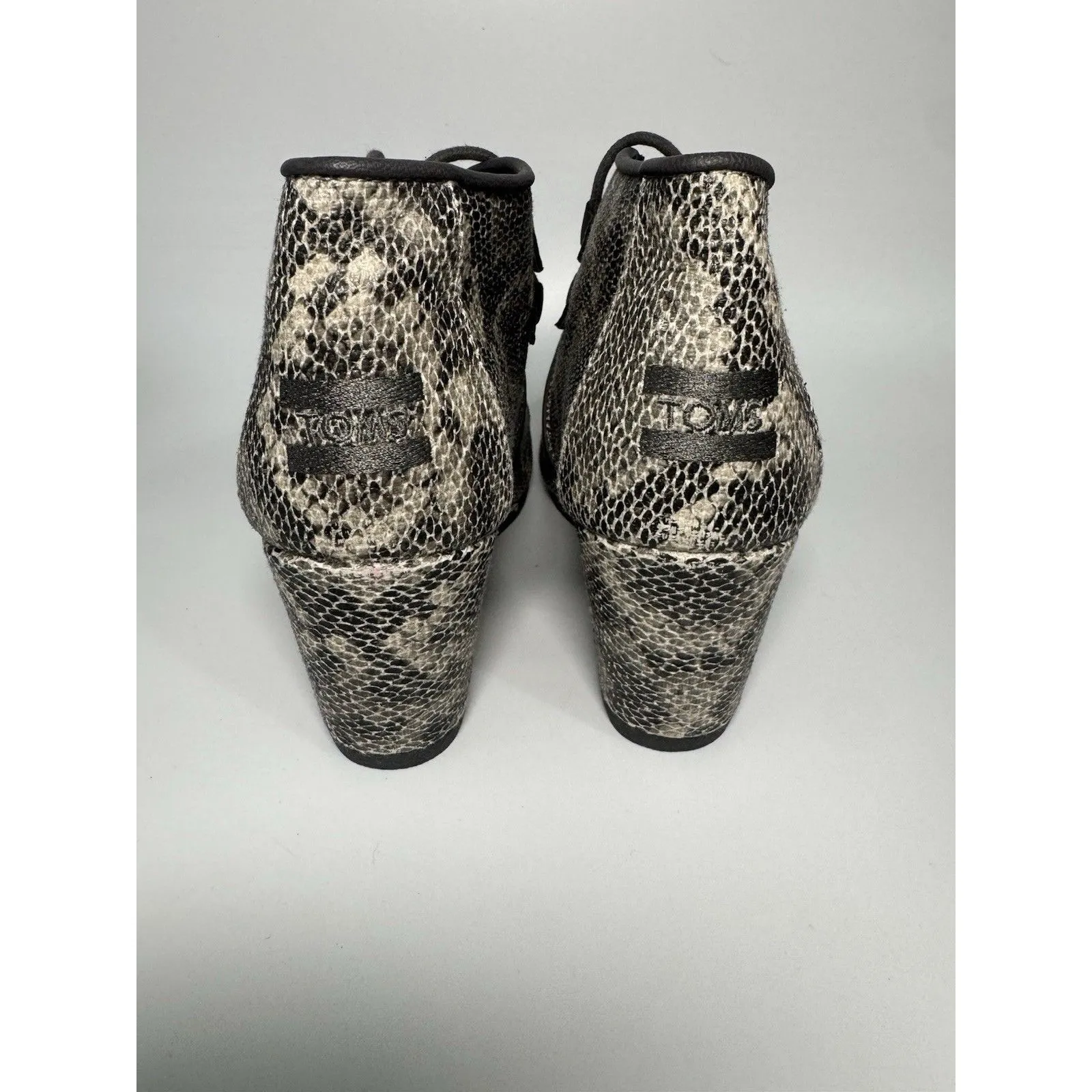 NEW Toms Kala Leather Snakeskin Print Lace Up Wedge Booties Womens 9 - Image 4