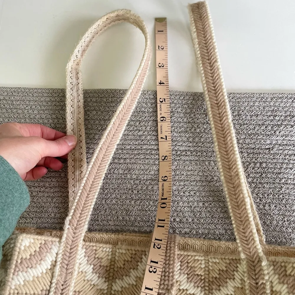 Vintage White Neutrals Handmade Bargello Needlepoint Lined Square Tote Bag Purse Tan - Image 5