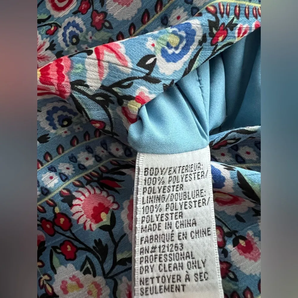 MIKAEL AGHAL Ruffle Trim Floral Print Burnout Georgette Maxi Dress long sleeve Blue Size 6 - Image 7