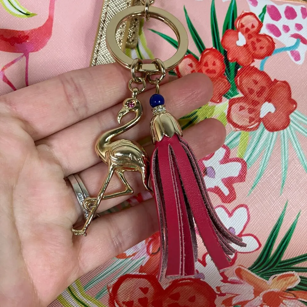 Spartina 449 | Pink Flamingo Print Genuine Leather Shoulder Bag Purse Tropical - Image 5