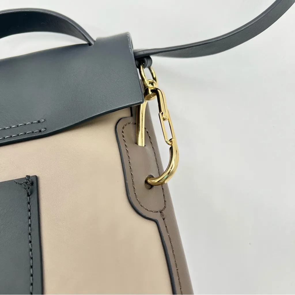 ZAC Zac Posen Taupe/Brown and Charcoal Crossbody Bag w/Branded Black Dust Bag Tan - Image 13