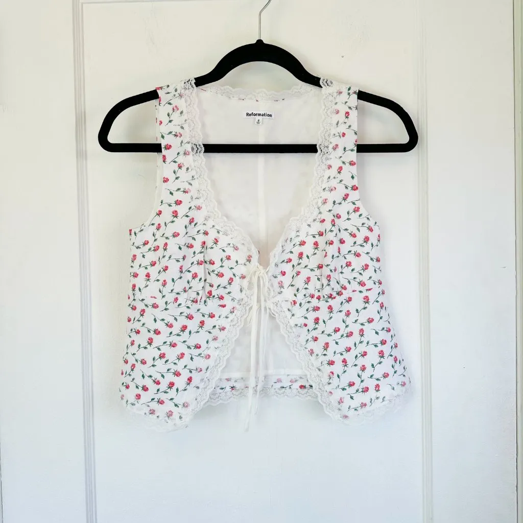 Reformation Rosalie Linen Tie Front Top Alyssa Floral Womens‎ 0 - Image 5