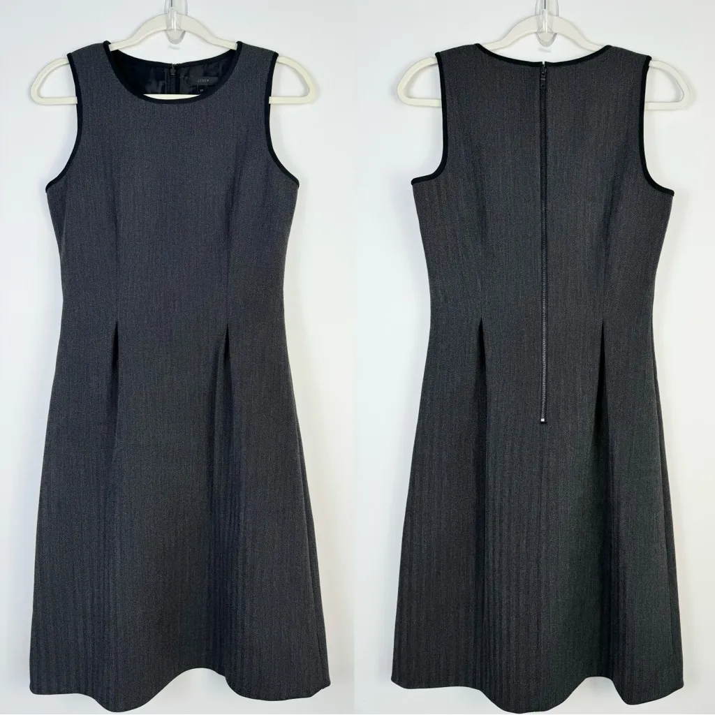 J.Crew Herringbone Fit & Flare Dress 2 Tall NWT Charcoal Gray Workwear - Image 3