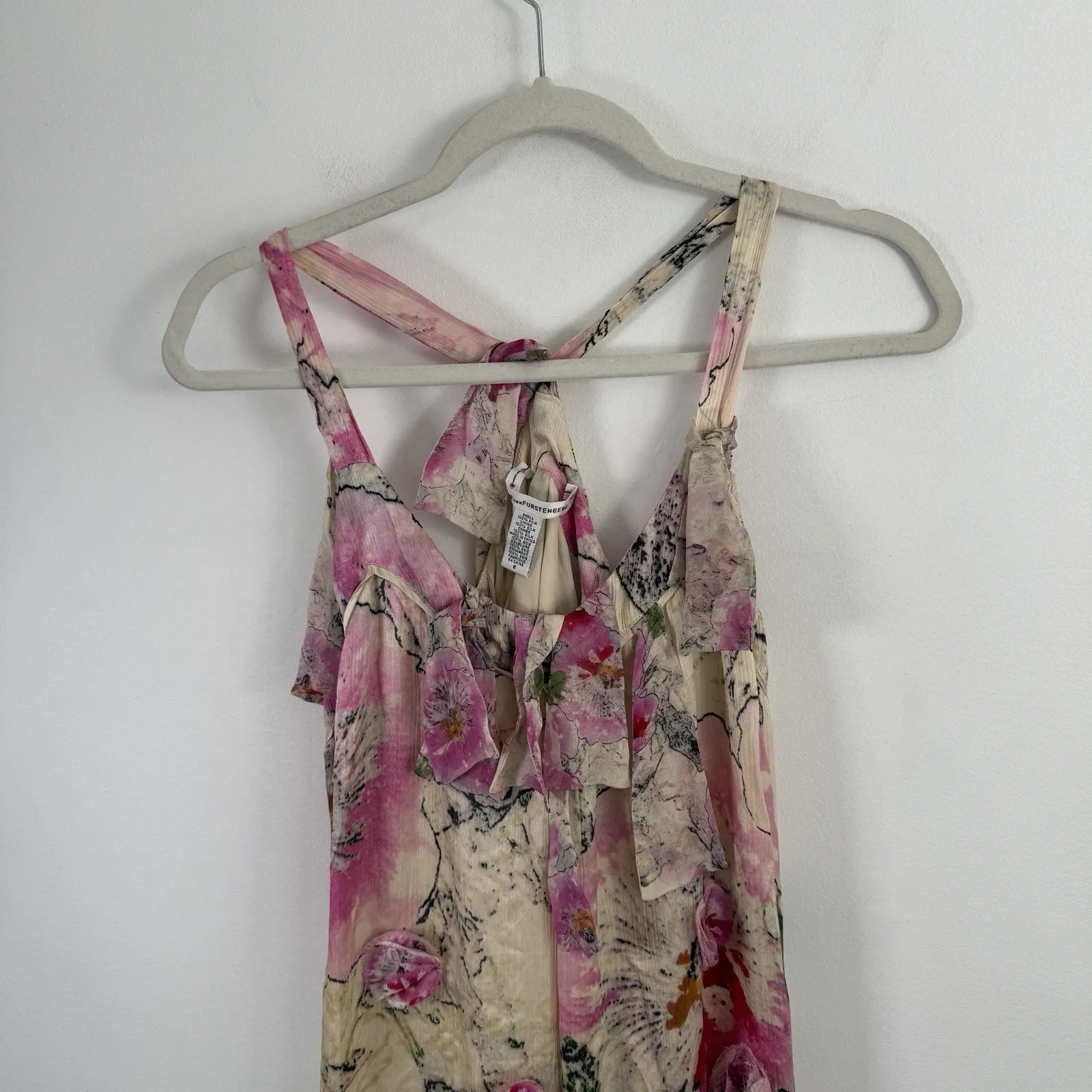 Diane von Furstenberg 100% Silk Floral Y2K Dress Fairy Whimsical Womens 8 - Image 3