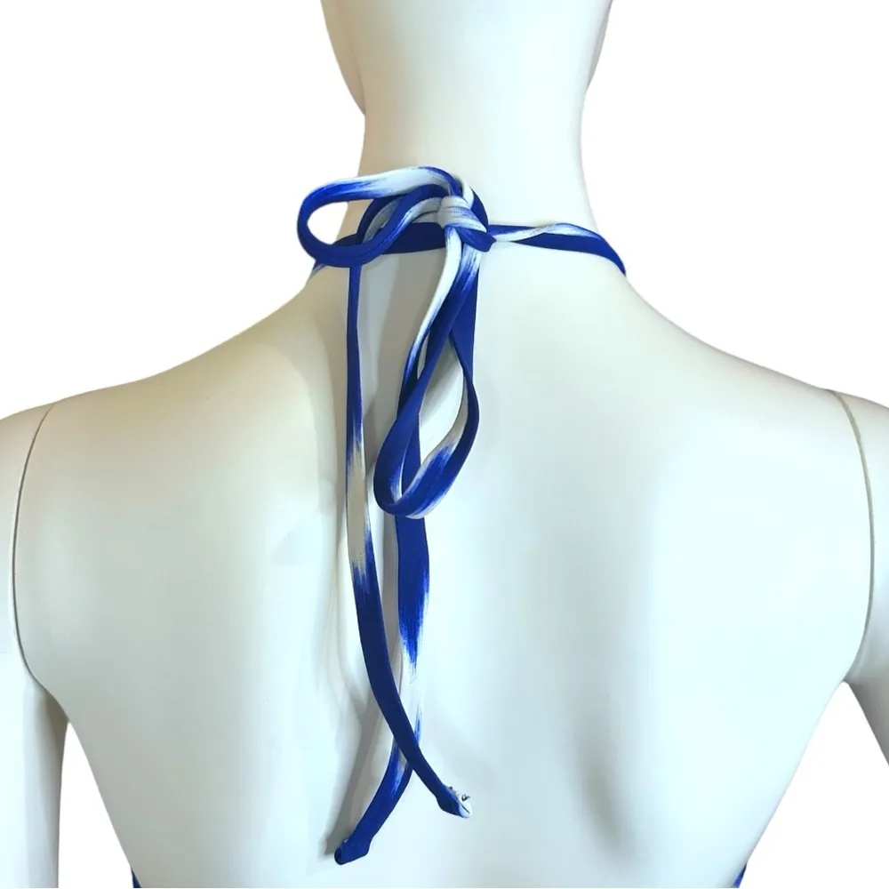 La Blanca Women’s Blue & White Ikat Halter Neck One-Piece Swimsuit Beach Pool - Image 9