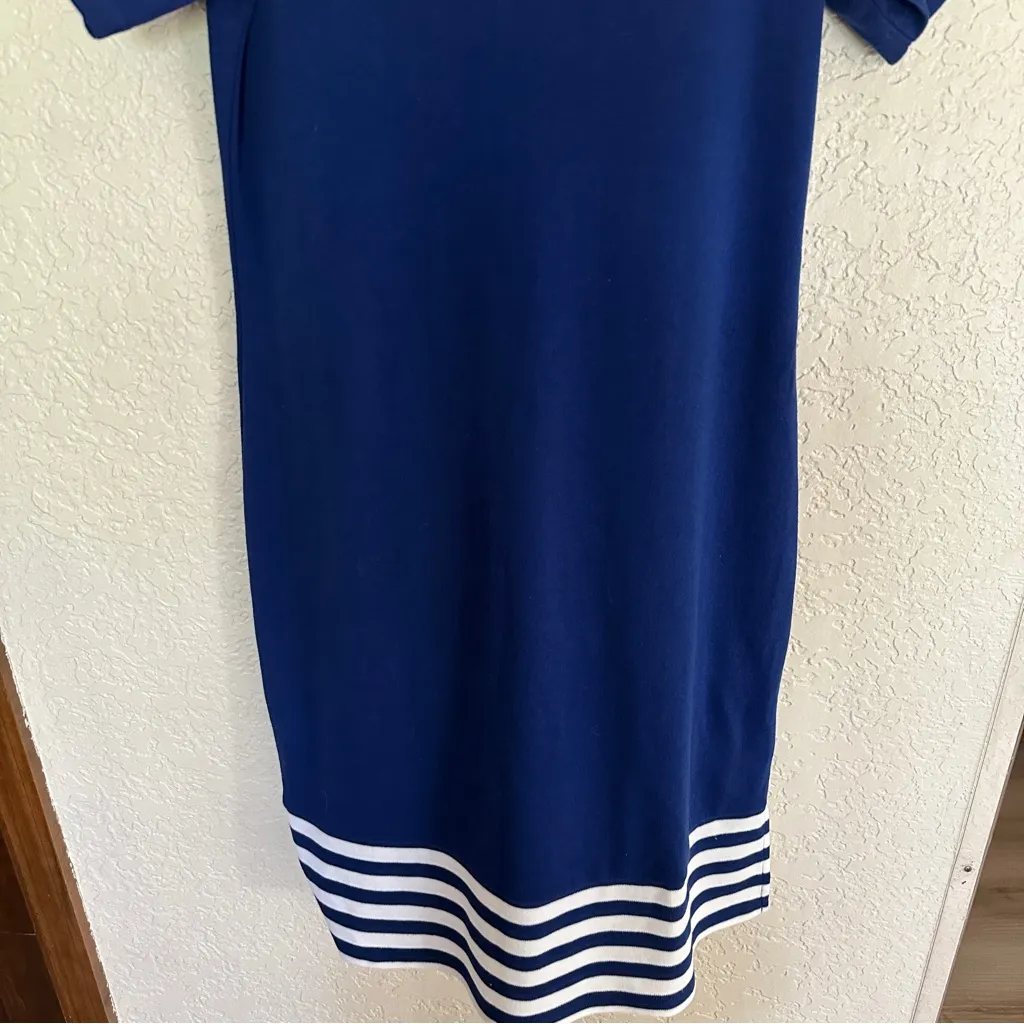 Quacker Factory Blue White Size XS Short Sleeve Striped Hem Knit Dress Grommets - Image 5