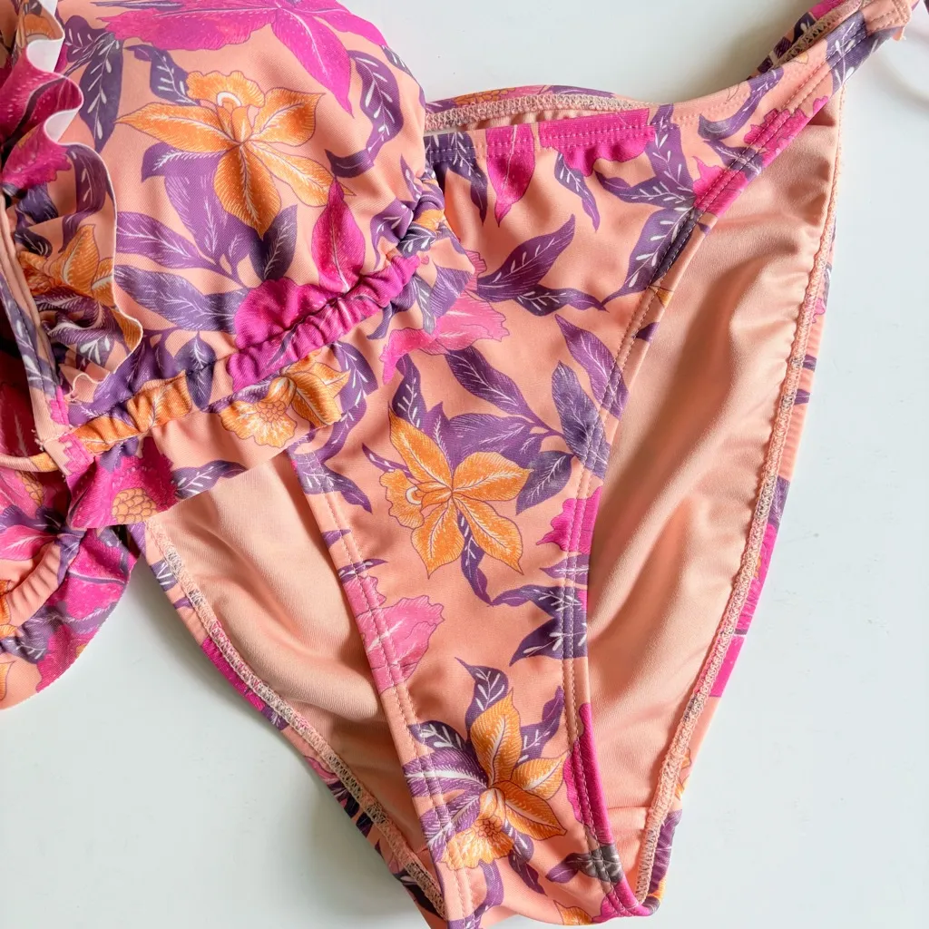 Floral Pink and Orange Bikini Set Medium - Image 3