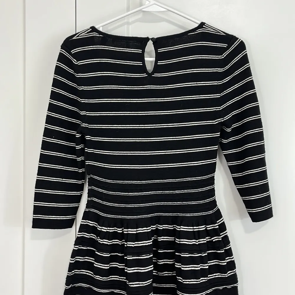 Anthropologie Knitted & Knotted Small Petite Black Stripe Long Sleeve Knit Dress - Image 9