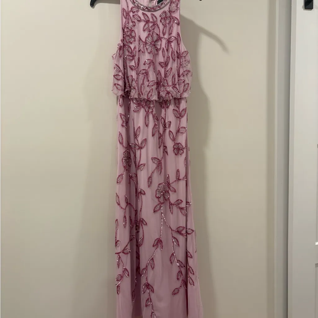 Adrianna Papell Blouson Mermaid Gown with Jasmine Beading in Pink Lace - Image 2