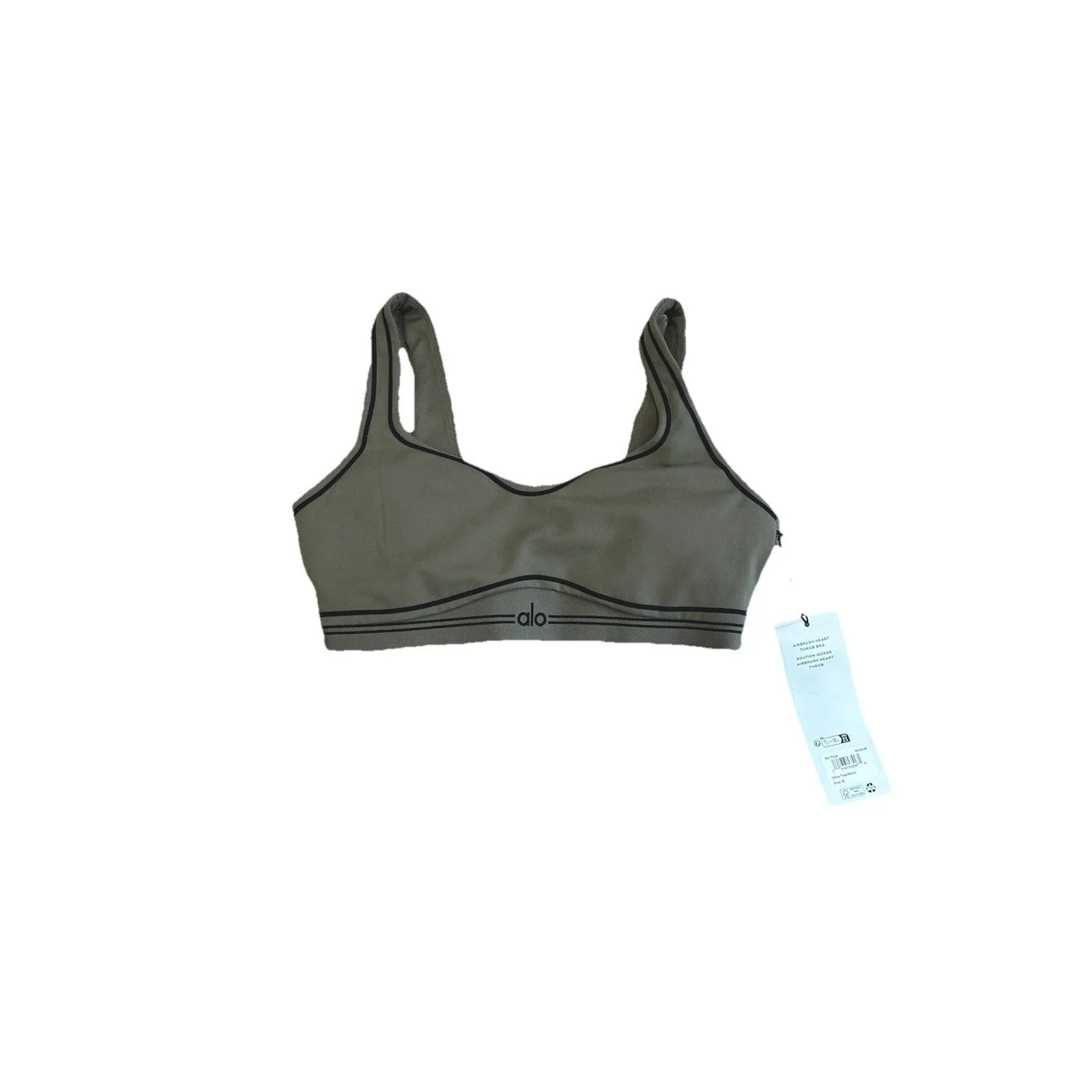 Alo Airbrush Heart Throb Bra NEW Size medium Olive Tree/black SOLD OUT - Image 2