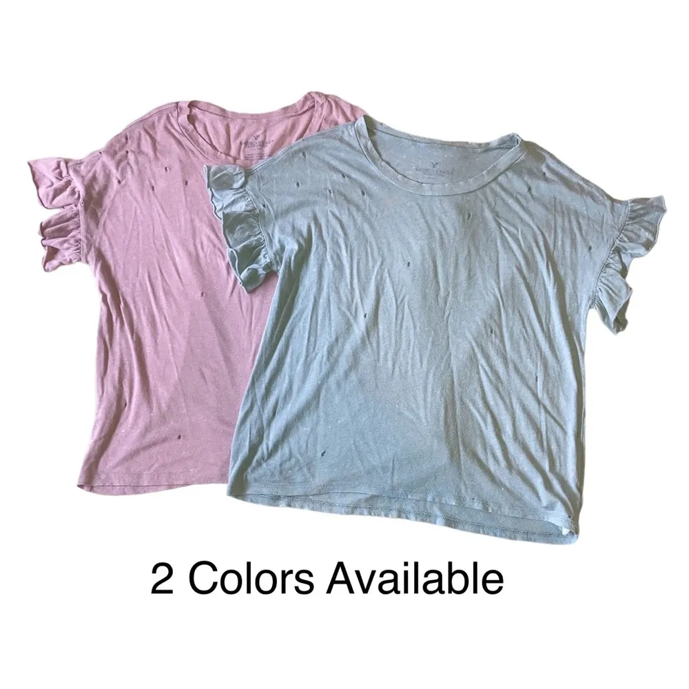 Pink Distressed Short Sleeve Ruffle Tee Shirt - Image 11