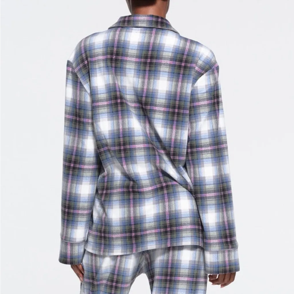 SKIMS UNISEX FLANNEL SLEEP SHIRT‎ IN MULTI PLAID XS - Image 5
