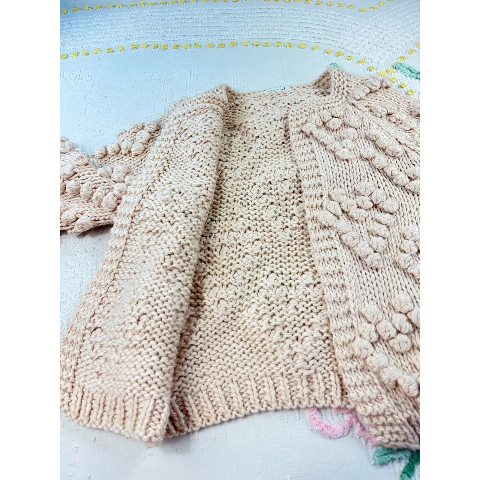 Chicwish Women's Knit Popcorn Cardigan Cozy Open Front Beige Sweater one size - Image 7