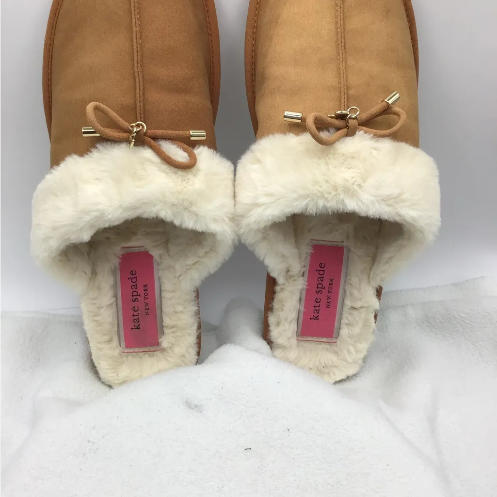 KATE♠️Spade Lacey Brown with White Faux Fur Trim Slippers Size 10 - Image 2