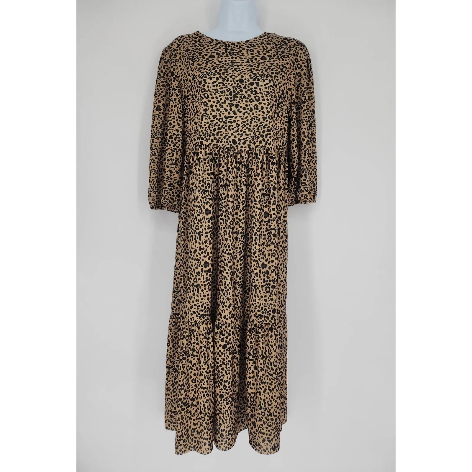 Pull & Bear Leopard Print Tiered Maxi Dress Women’s Size Small Black - Image 11